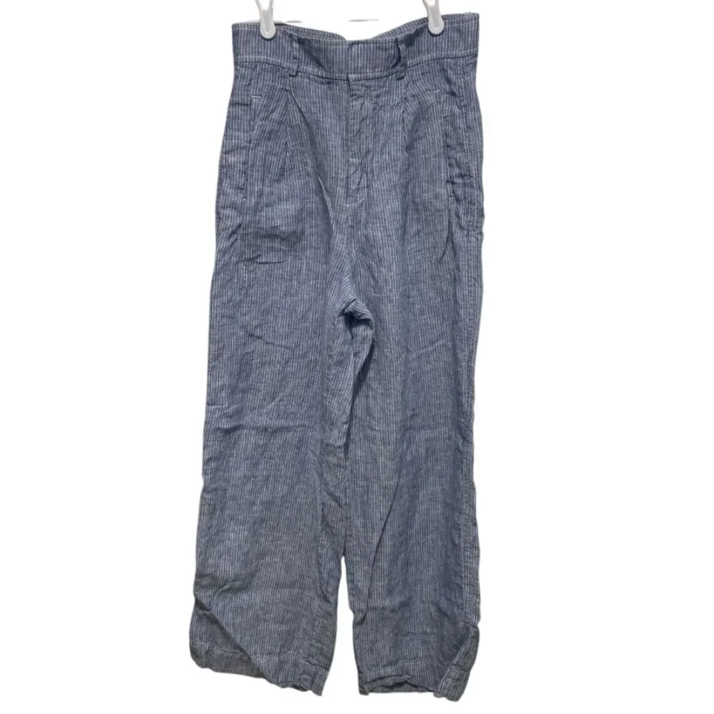 ✅ Everlane The Linen Way-High Drape Pant, White/Blue (4)